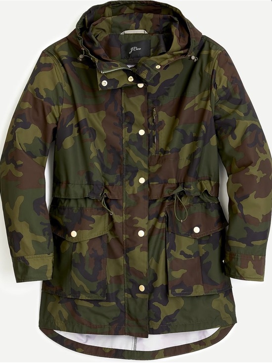 J. Crew Jackets & Blazers - J.Crew Perfect Rain Jacket XS Camp Green Hooded Water Resistant Coat